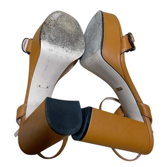 Gucci Calfskin Leather GG Marmont Ankle Strap Block Heel Platform Sandals - Picture 7 of 9